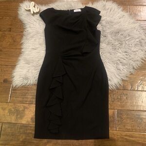 Calvin Klein Womens Dress Black Ruffle Detail Sleeveless Size 6 Lined